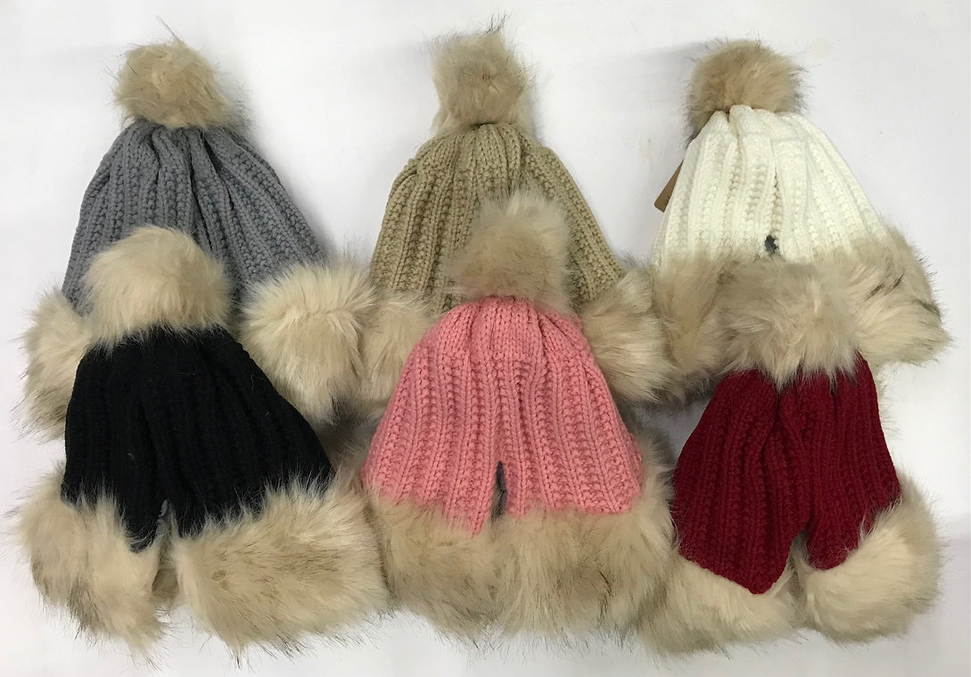Women Winter Faux Fur Knit Hat #HT-7377 12 PCS/DOZEN