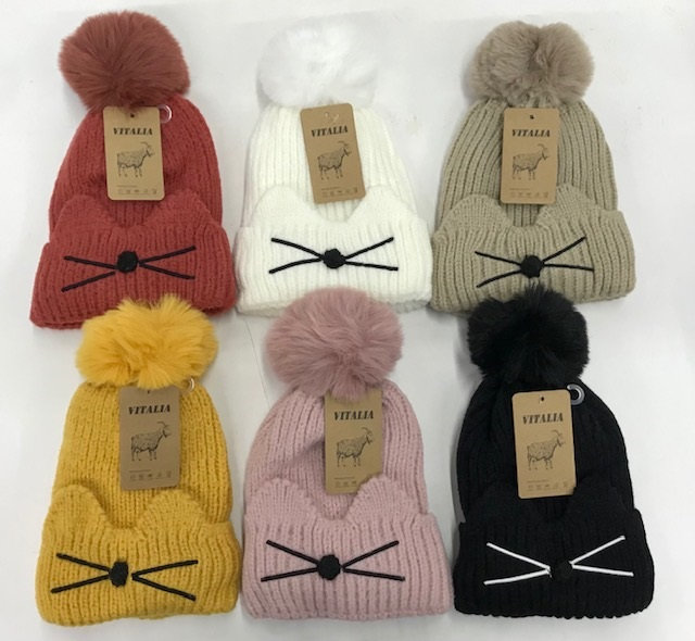 Cat Winter Pompom Knit Beanie Hat #HT-8549